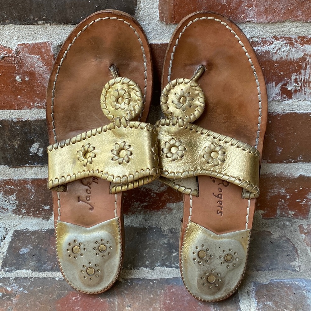 Jack Rogers Gold Sandals 8